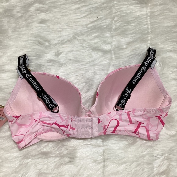 Juicy Couture Women’s Pink Bra 3 Hook&Eye Back Closure Logo Straps T-shirt BRA - Picture 3 of 5